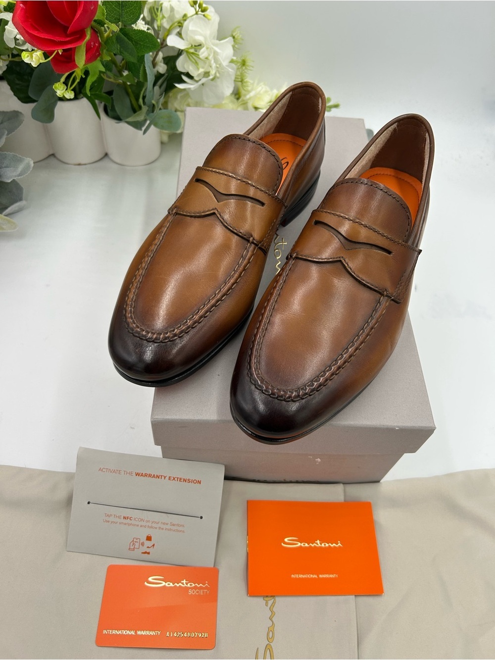 Men's Santoni Carlo soft furnished Leather penny loafers size 8 US made in Italy - Picture 12 of 12